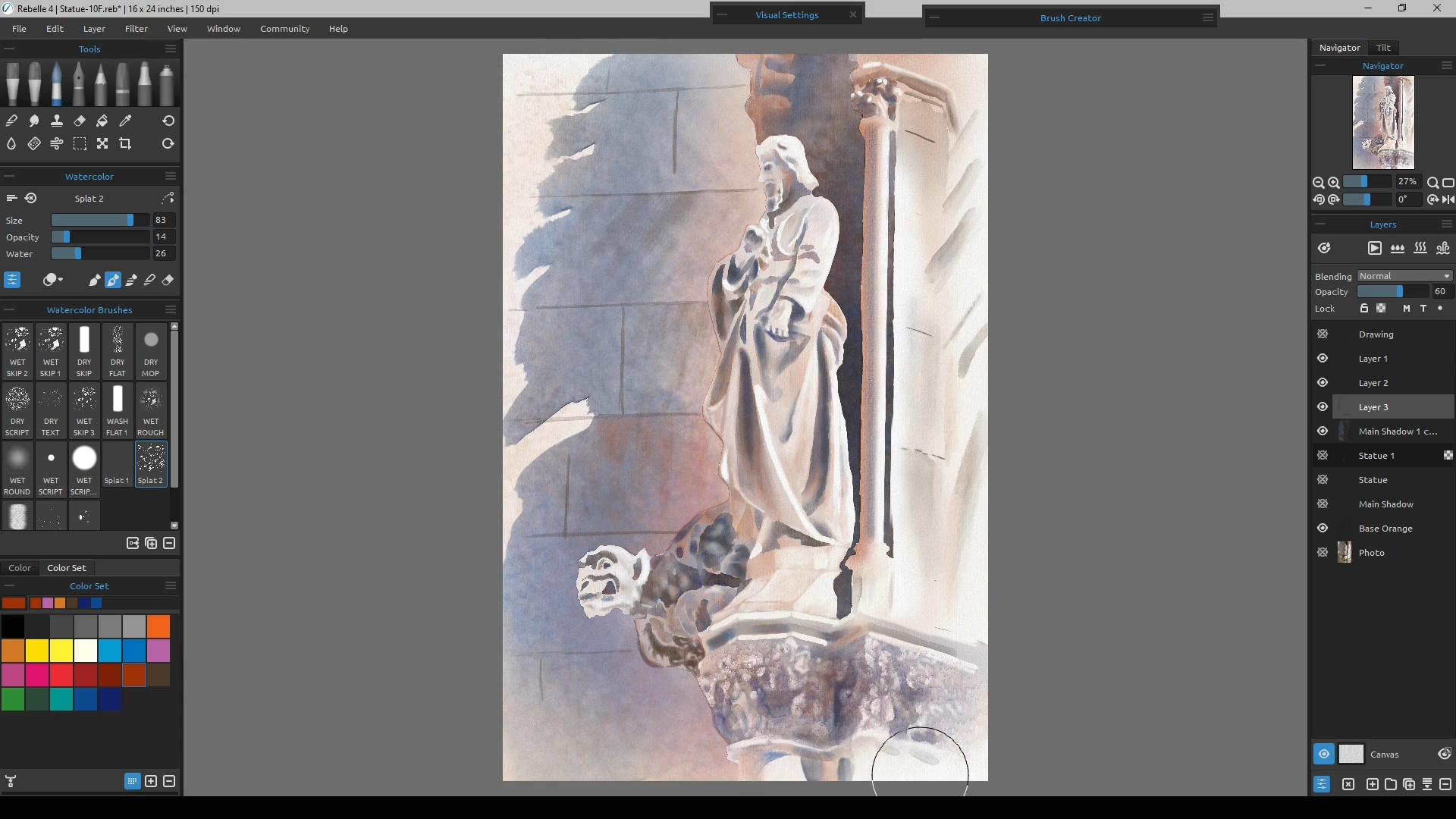 Watercolor Painting: Statue & Gargoyle